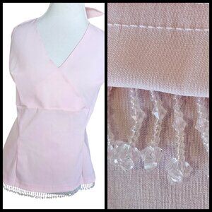 90s‎ Y2K Light Pink Babydoll Halter Top Beaded Fringe Boho Fairy Size 1X Pastel